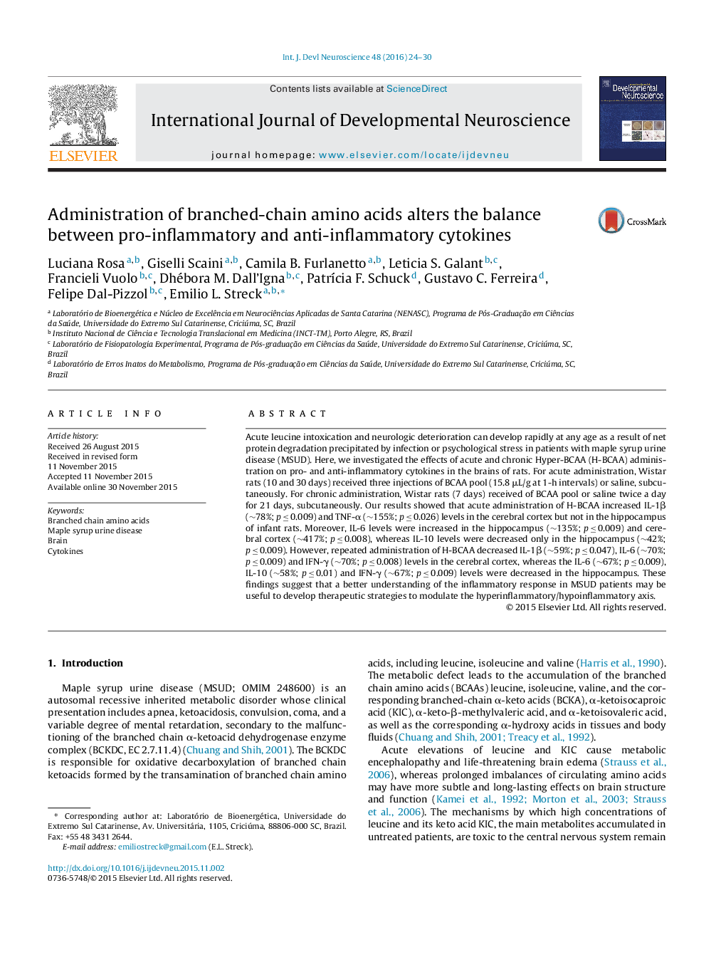 Administration of branched-chain amino acids alters the balance between pro-inflammatory and anti-inflammatory cytokines