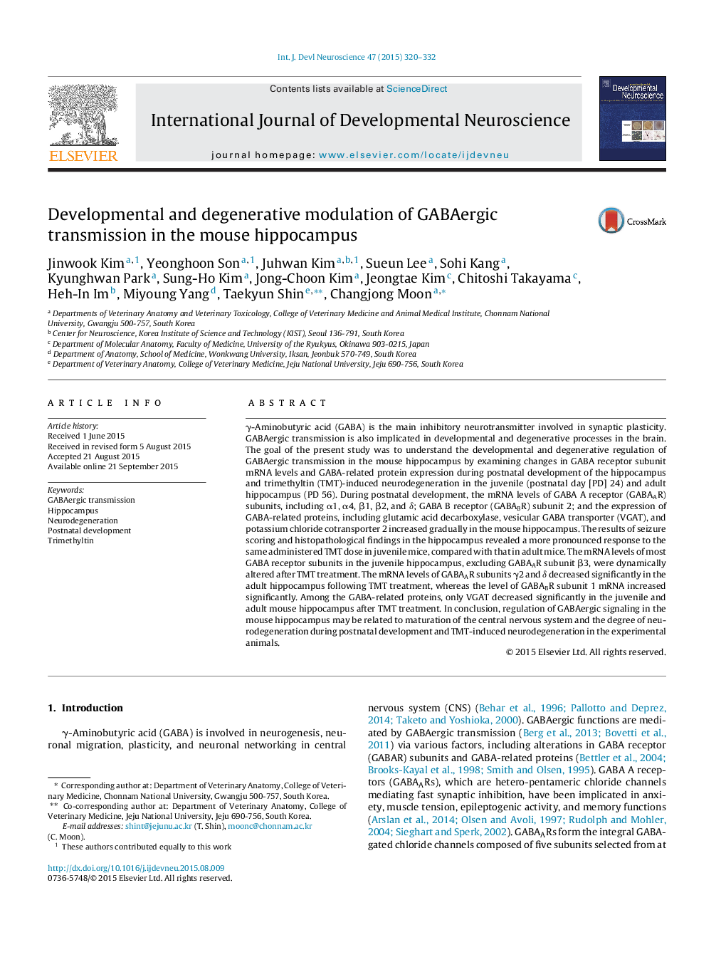 Developmental and degenerative modulation of GABAergic transmission in the mouse hippocampus