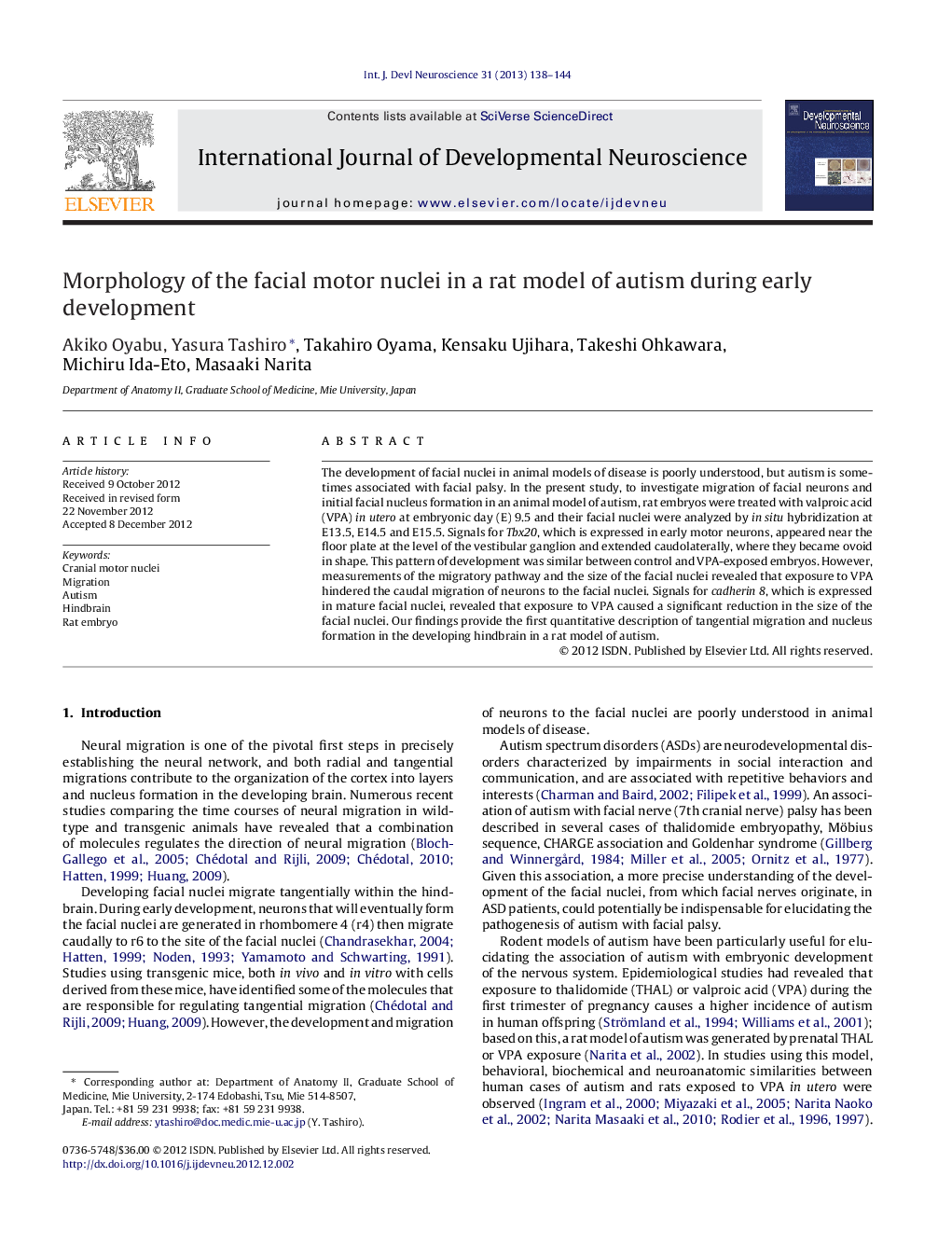 Morphology of the facial motor nuclei in a rat model of autism during early development