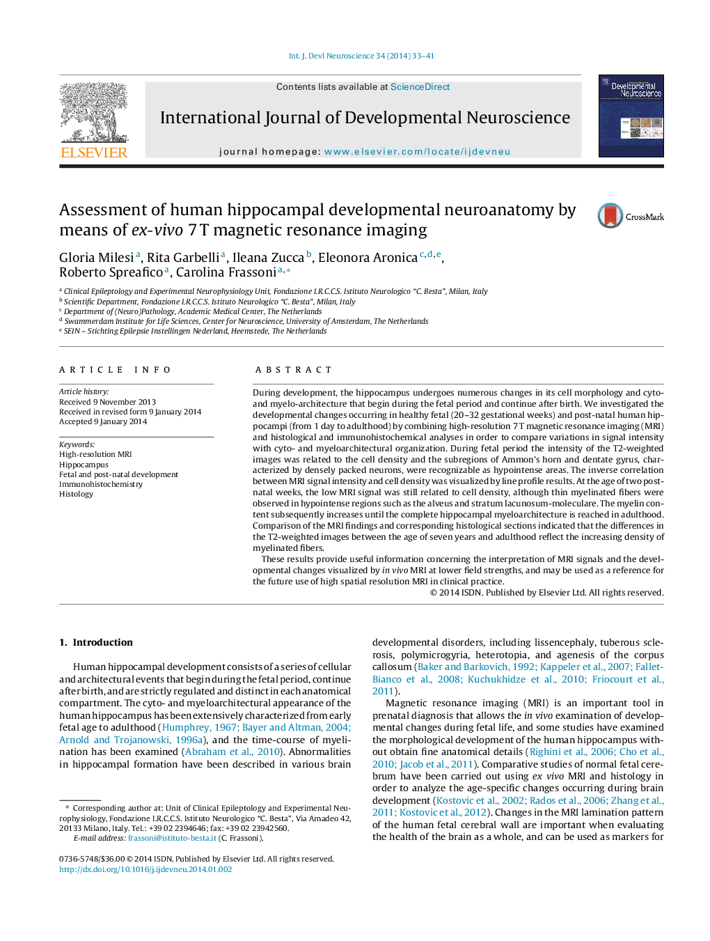 Assessment of human hippocampal developmental neuroanatomy by means of ex-vivo 7 T magnetic resonance imaging