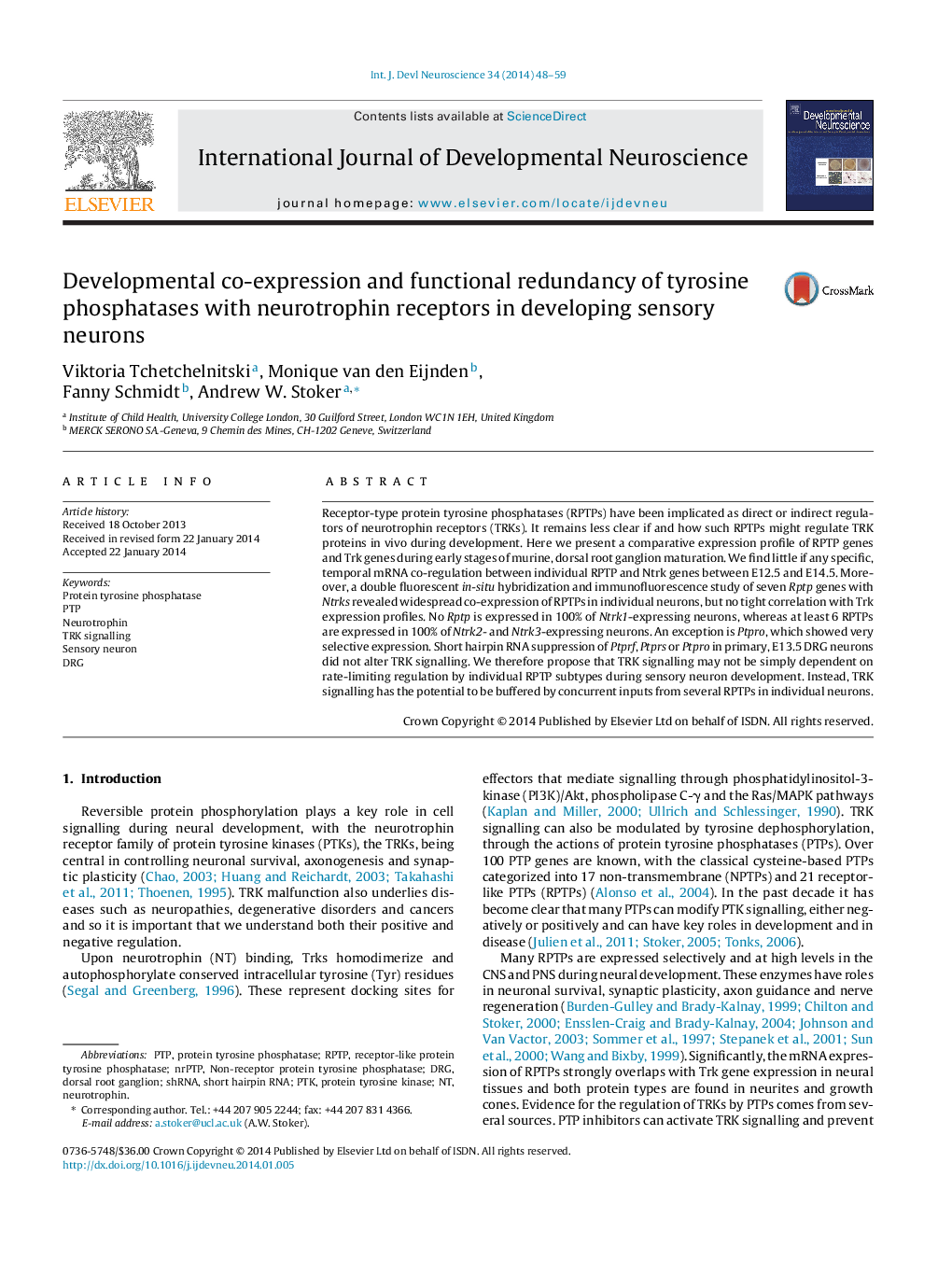 Developmental co-expression and functional redundancy of tyrosine phosphatases with neurotrophin receptors in developing sensory neurons