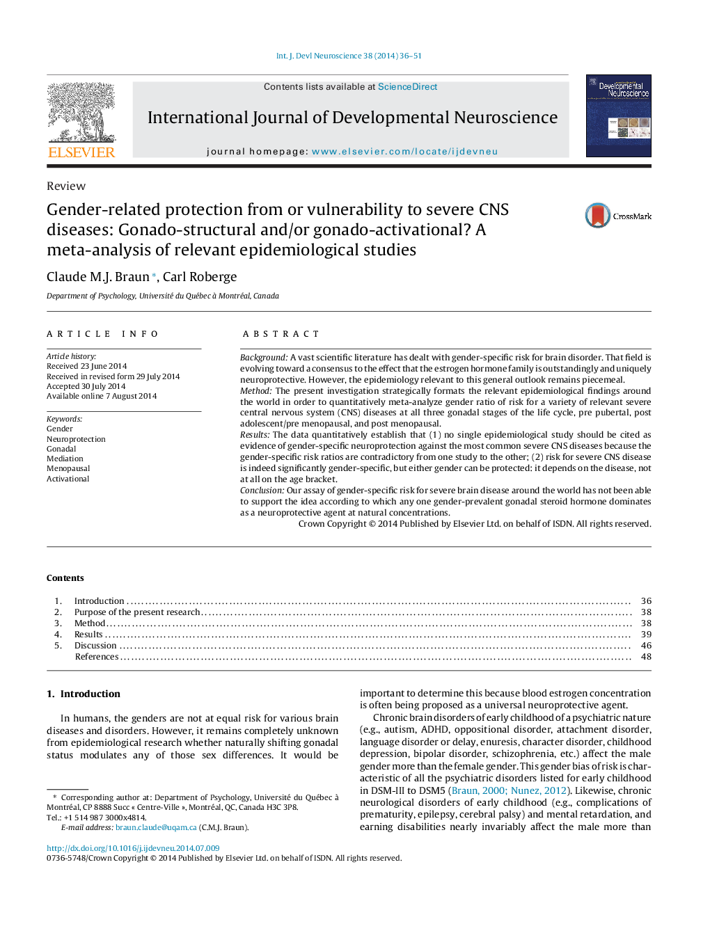 Gender-related protection from or vulnerability to severe CNS diseases: Gonado-structural and/or gonado-activational? A meta-analysis of relevant epidemiological studies