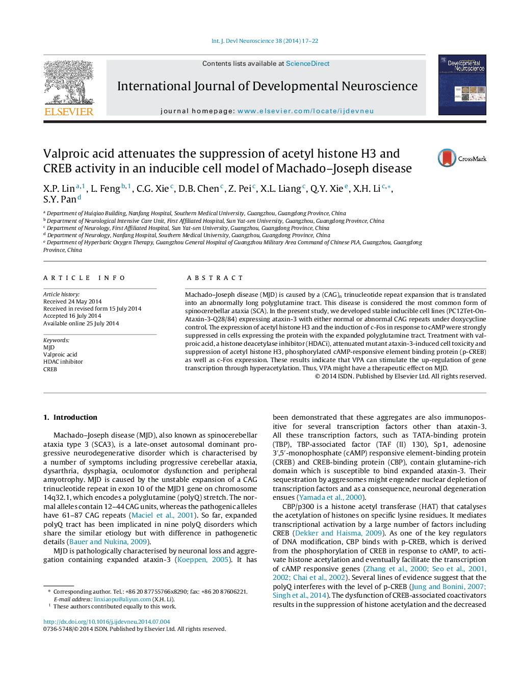 Valproic acid attenuates the suppression of acetyl histone H3 and CREB activity in an inducible cell model of Machado–Joseph disease