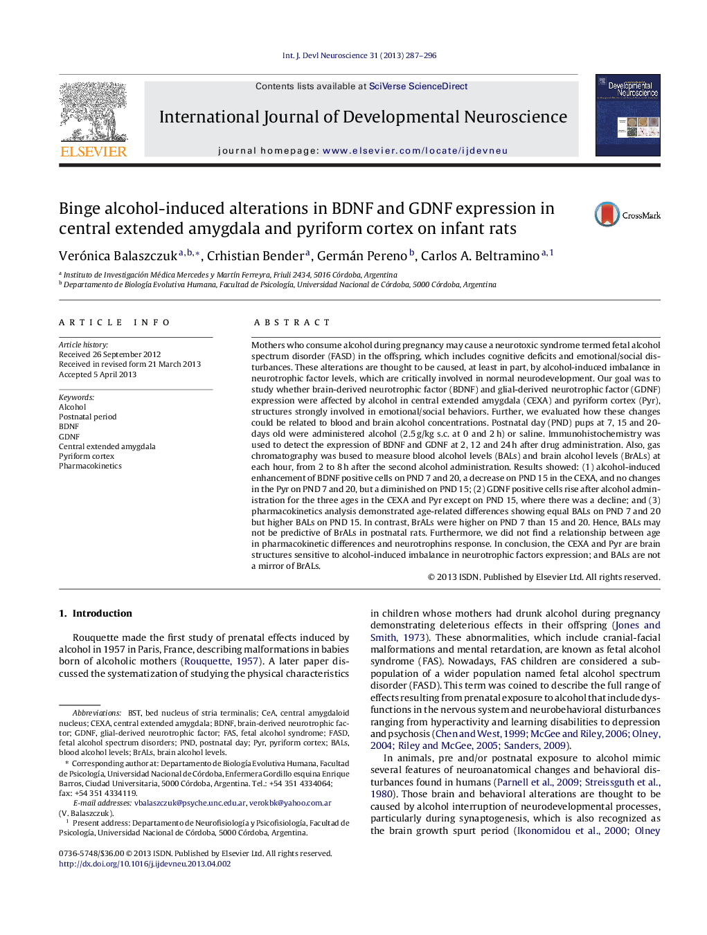 Binge alcohol-induced alterations in BDNF and GDNF expression in central extended amygdala and pyriform cortex on infant rats