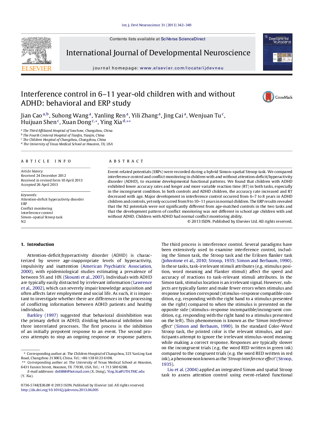 Interference control in 6–11 year-old children with and without ADHD: behavioral and ERP study