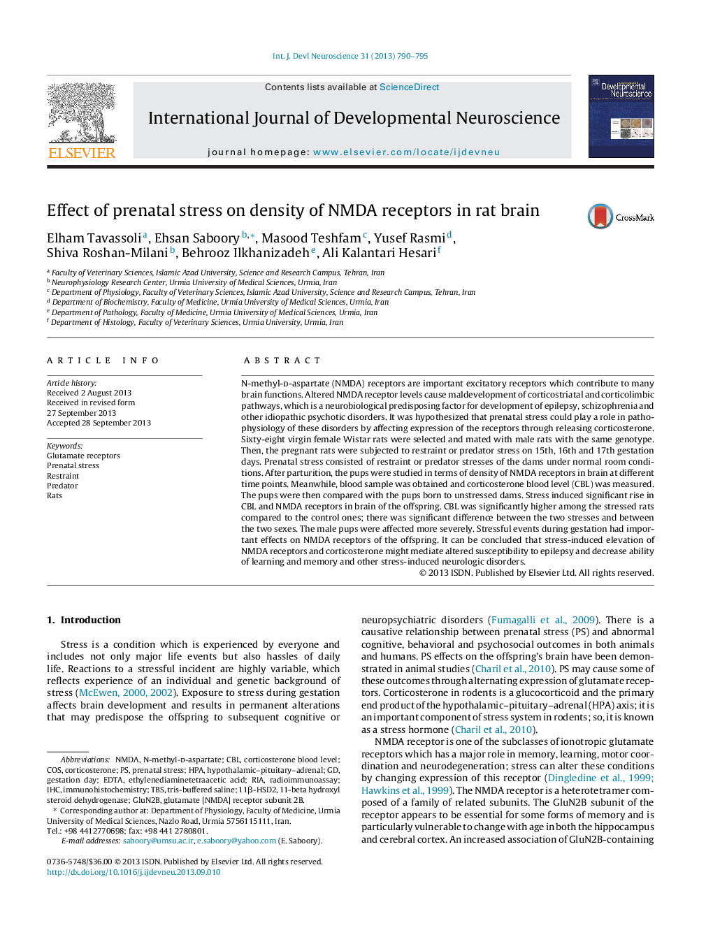 Effect of prenatal stress on density of NMDA receptors in rat brain