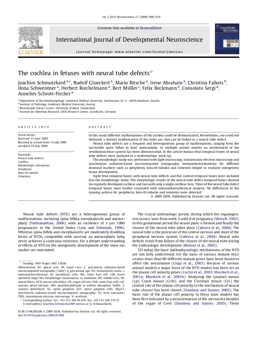 The cochlea in fetuses with neural tube defects 