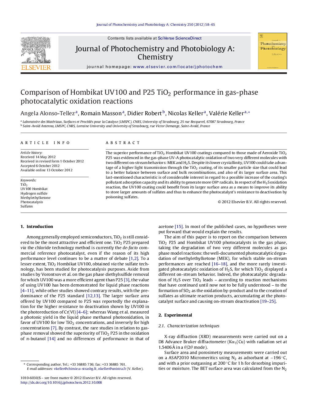 Comparison of Hombikat UV100 and P25 TiO2 performance in gas-phase photocatalytic oxidation reactions