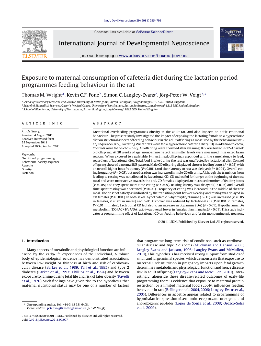 Exposure to maternal consumption of cafeteria diet during the lactation period programmes feeding behaviour in the rat