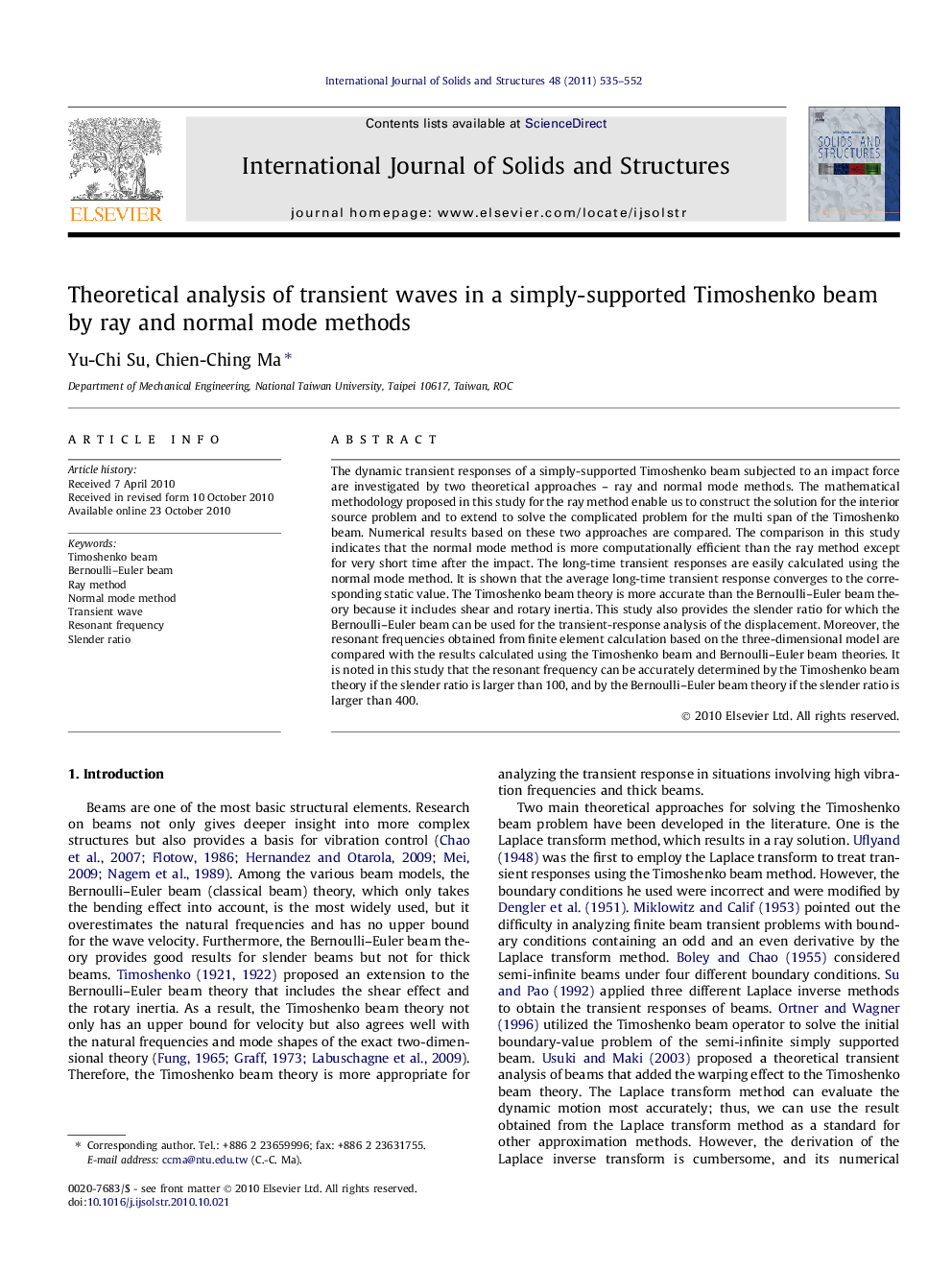 Theoretical analysis of transient waves in a simply-supported Timoshenko beam by ray and normal mode methods