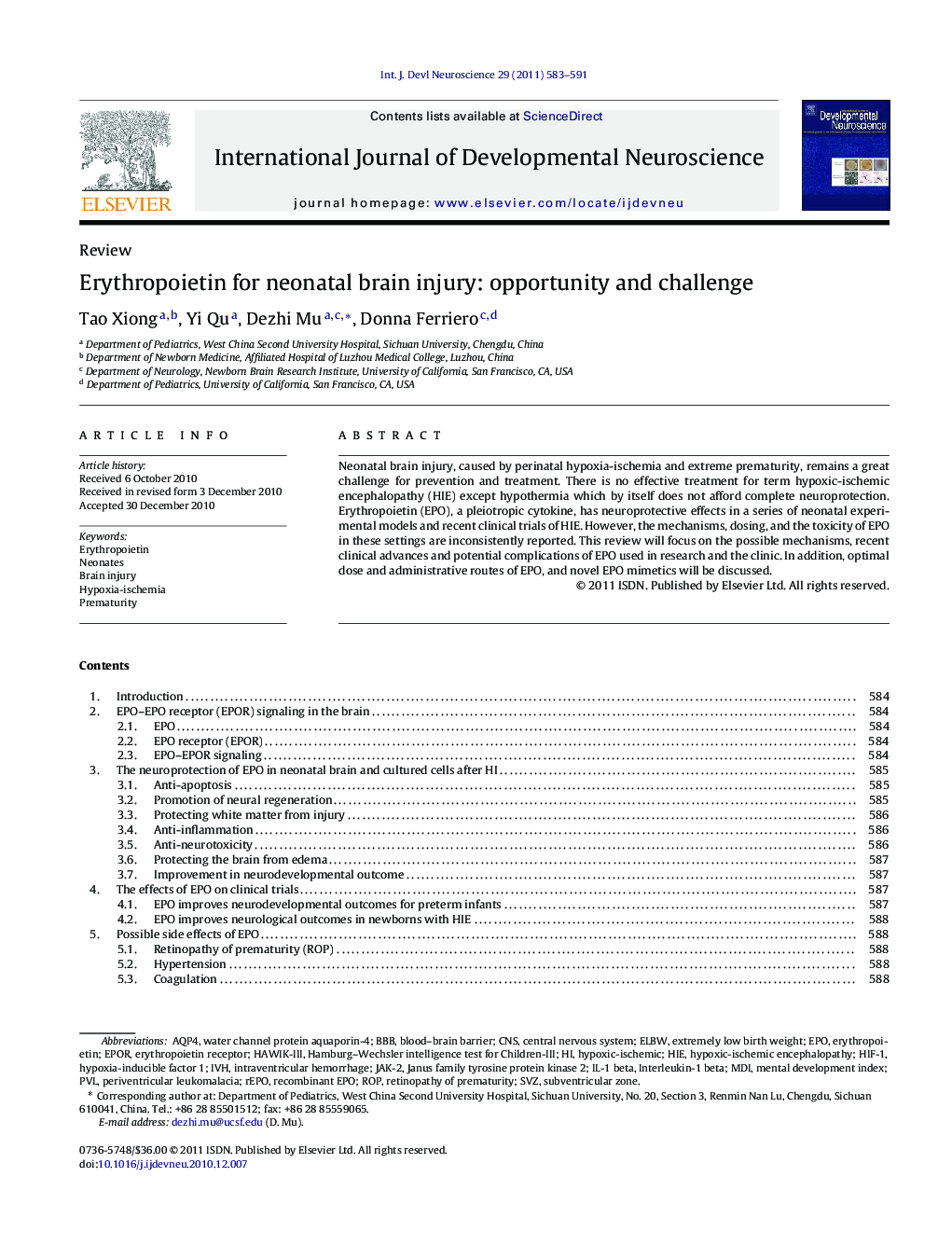 Erythropoietin for neonatal brain injury: opportunity and challenge