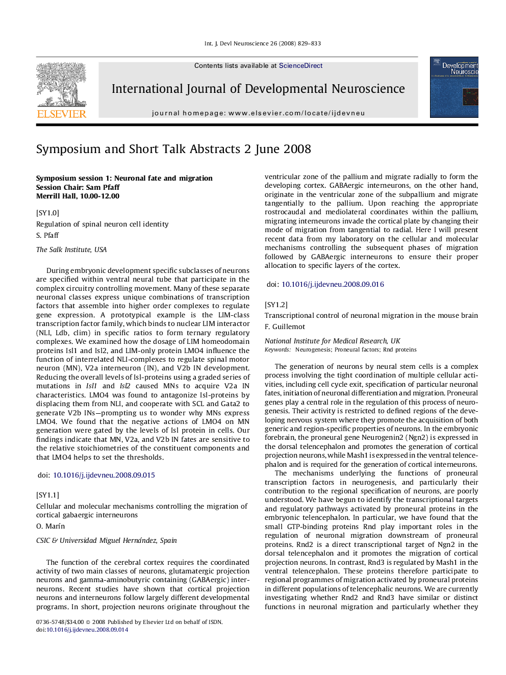 Symposium and Short Talk Abstracts 2 June 2008