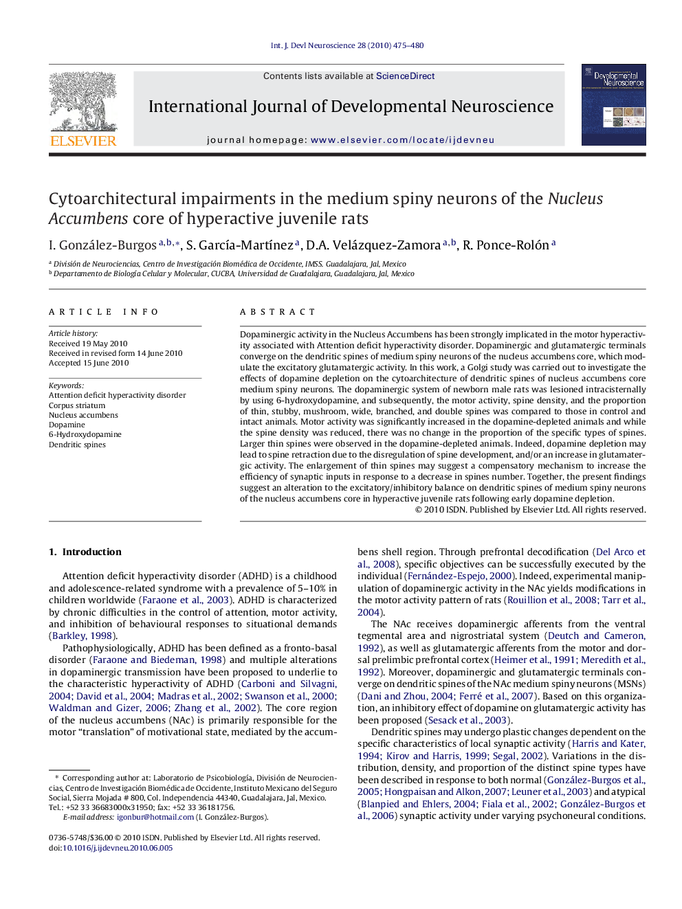 Cytoarchitectural impairments in the medium spiny neurons of the Nucleus Accumbens core of hyperactive juvenile rats