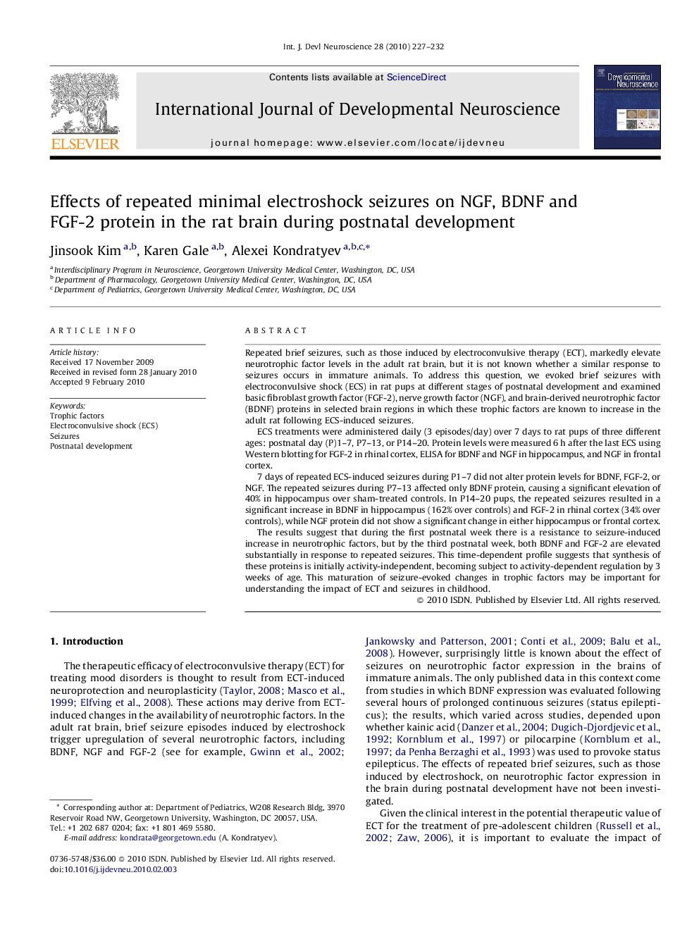 Effects of repeated minimal electroshock seizures on NGF, BDNF and FGF-2 protein in the rat brain during postnatal development