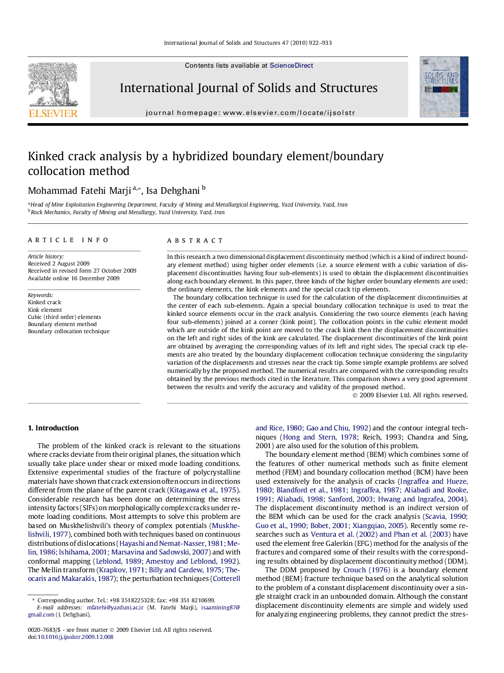 Kinked crack analysis by a hybridized boundary element/boundary collocation method