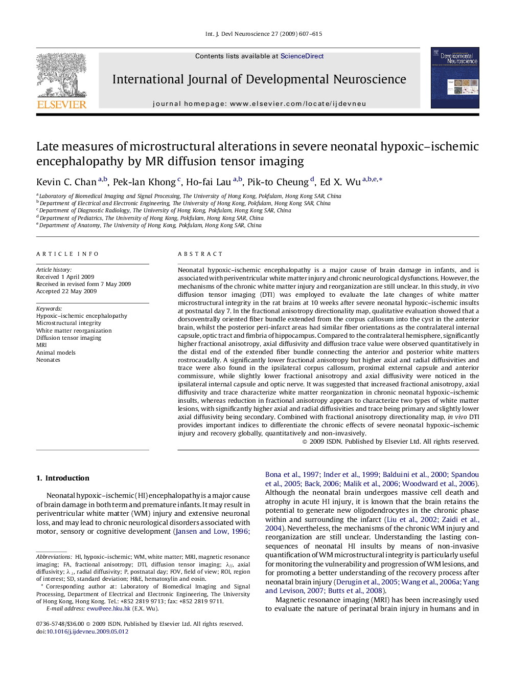 Late measures of microstructural alterations in severe neonatal hypoxic–ischemic encephalopathy by MR diffusion tensor imaging