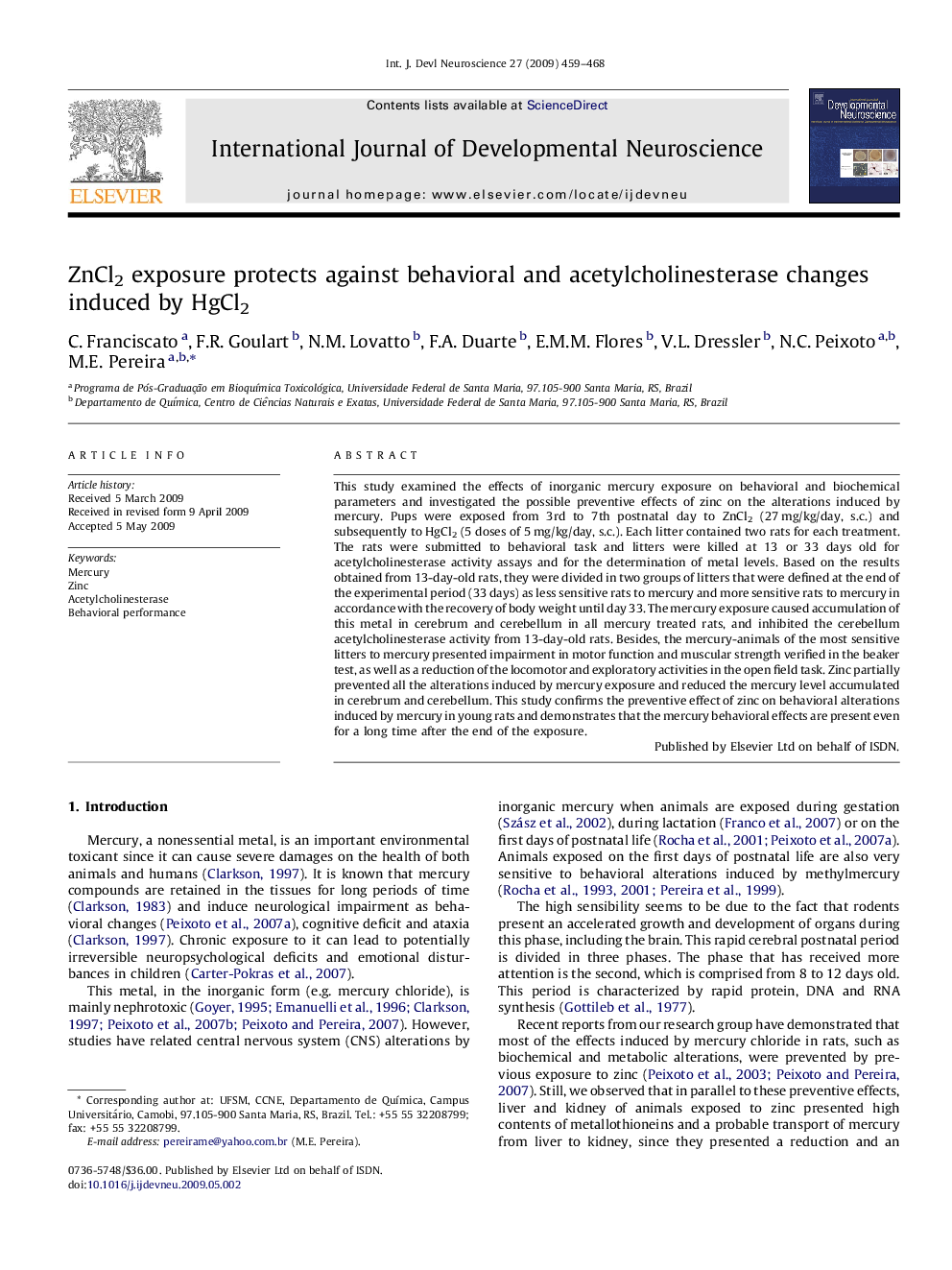 ZnCl2 exposure protects against behavioral and acetylcholinesterase changes induced by HgCl2