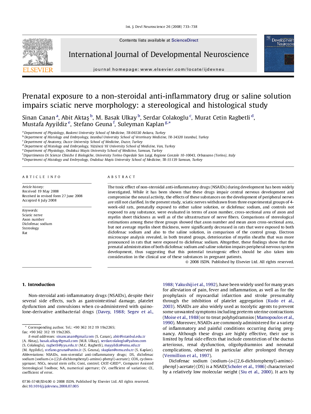 Prenatal exposure to a non-steroidal anti-inflammatory drug or saline solution impairs sciatic nerve morphology: a stereological and histological study