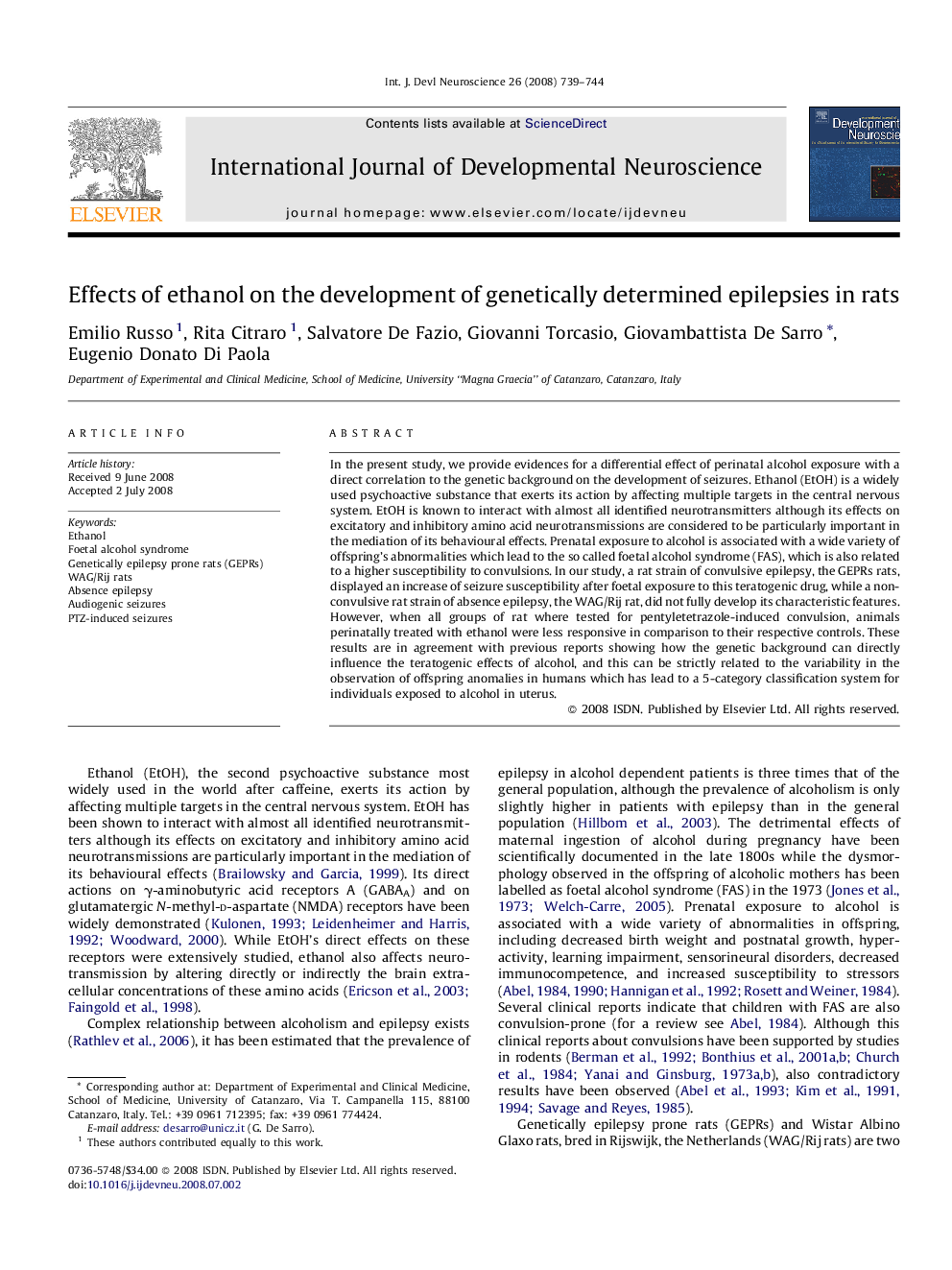 Effects of ethanol on the development of genetically determined epilepsies in rats