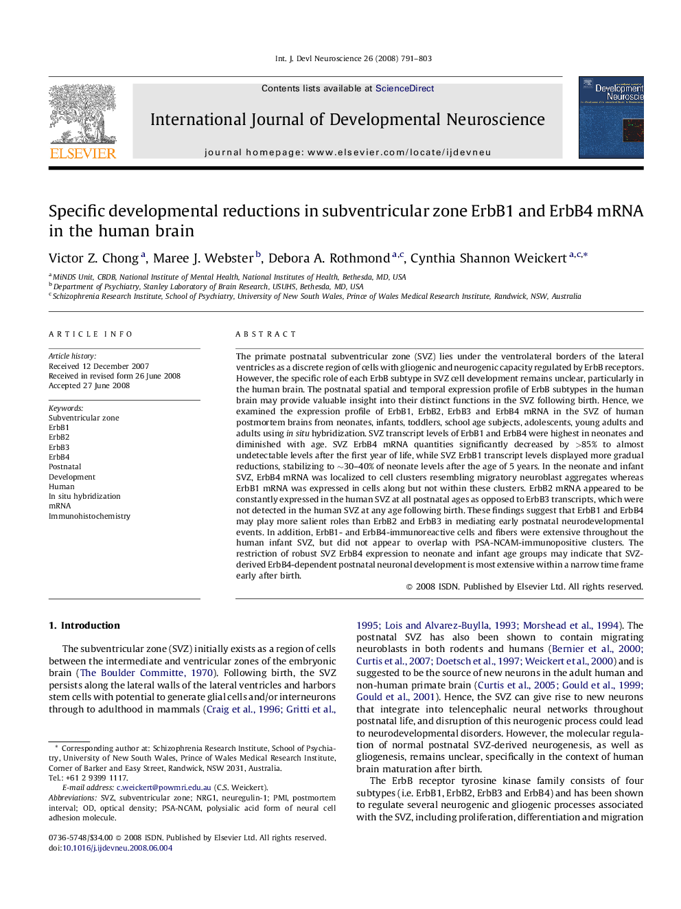 Specific developmental reductions in subventricular zone ErbB1 and ErbB4 mRNA in the human brain