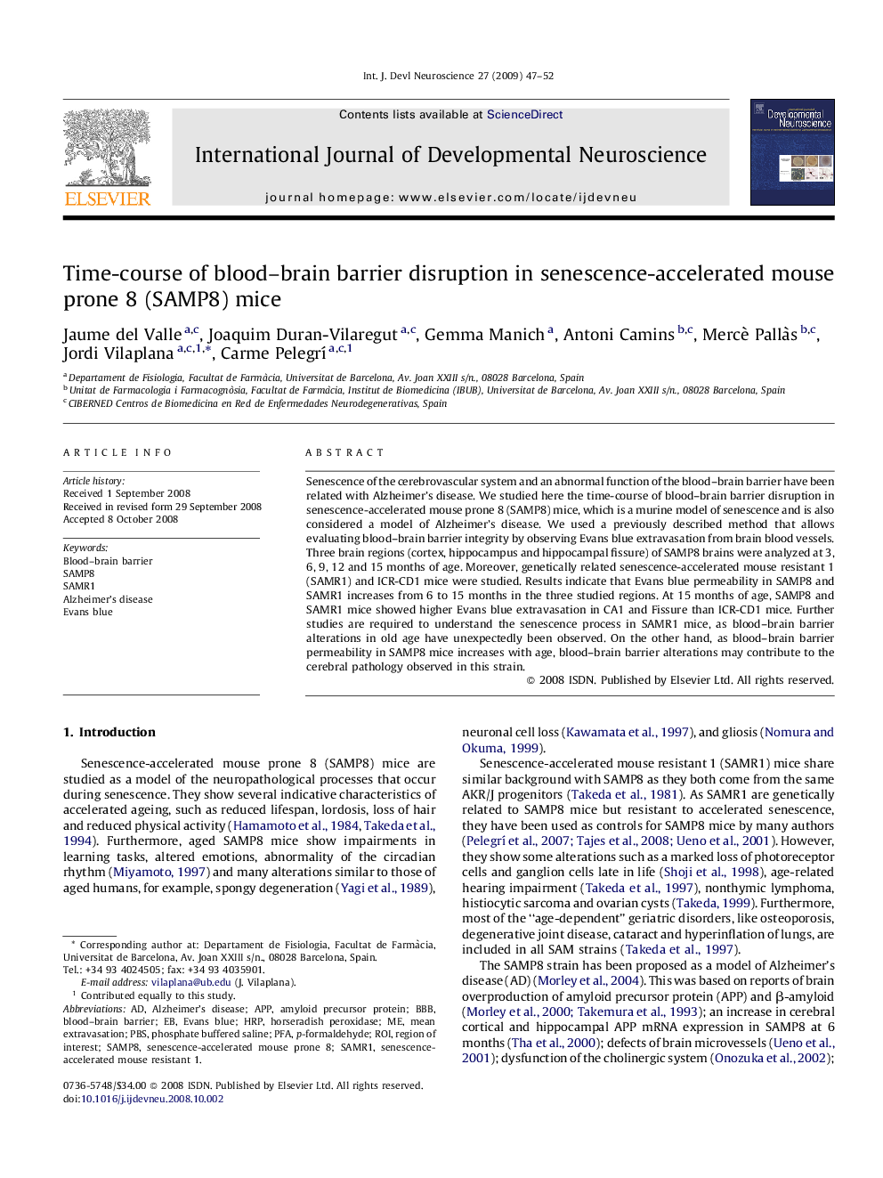 Time-course of blood–brain barrier disruption in senescence-accelerated mouse prone 8 (SAMP8) mice