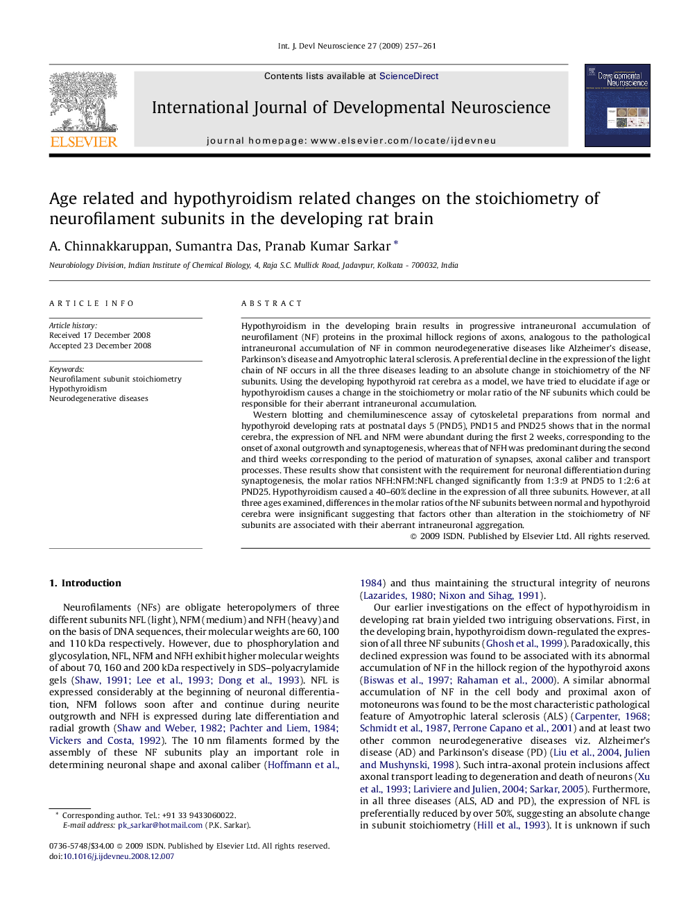 Age related and hypothyroidism related changes on the stoichiometry of neurofilament subunits in the developing rat brain