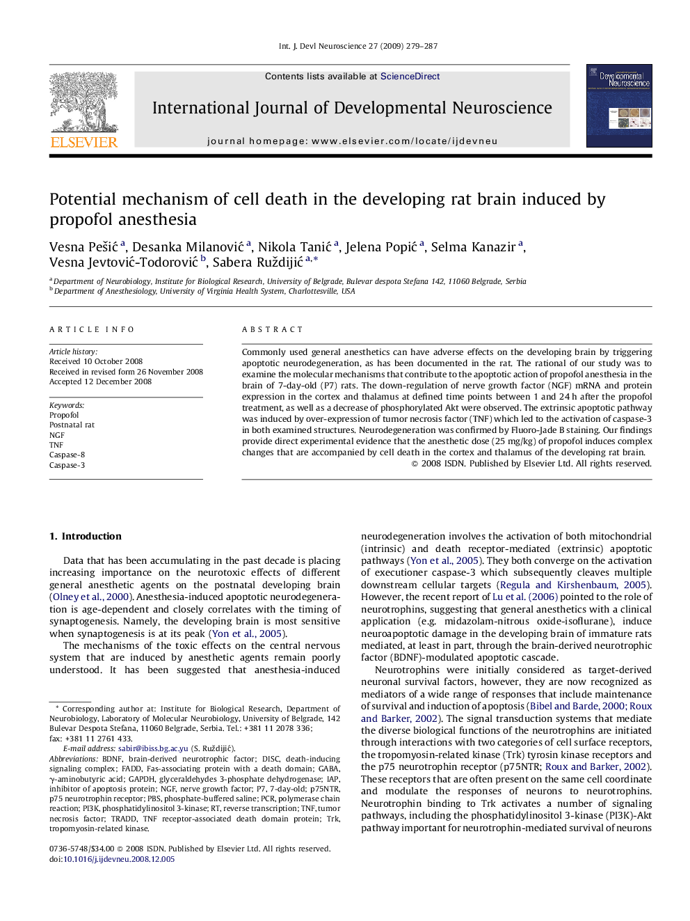 Potential mechanism of cell death in the developing rat brain induced by propofol anesthesia