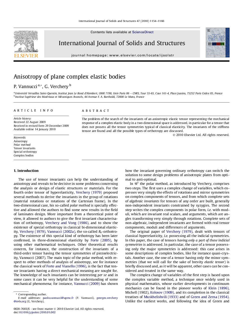 Anisotropy of plane complex elastic bodies