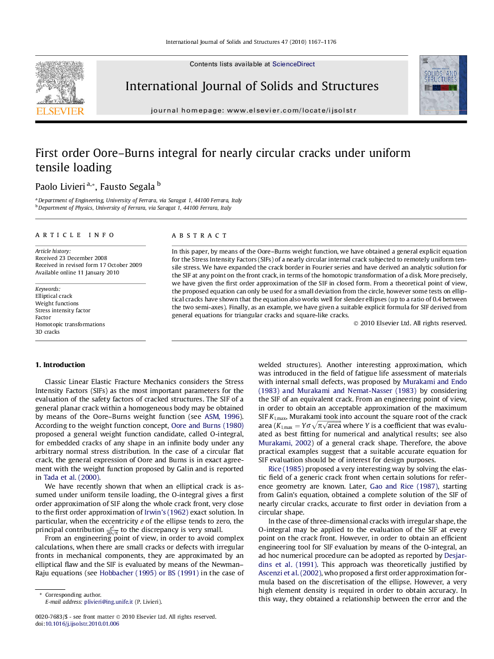 عکس صفحه اول مقاله: First order Oore–Burns integral for nearly circular cracks under uniform tensile loading First order Oore–Burns integral for nearly circular cracks under uniform tensile loading