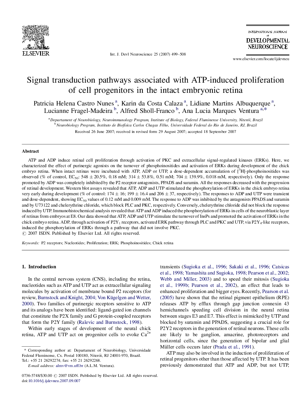 Signal transduction pathways associated with ATP-induced proliferation of cell progenitors in the intact embryonic retina