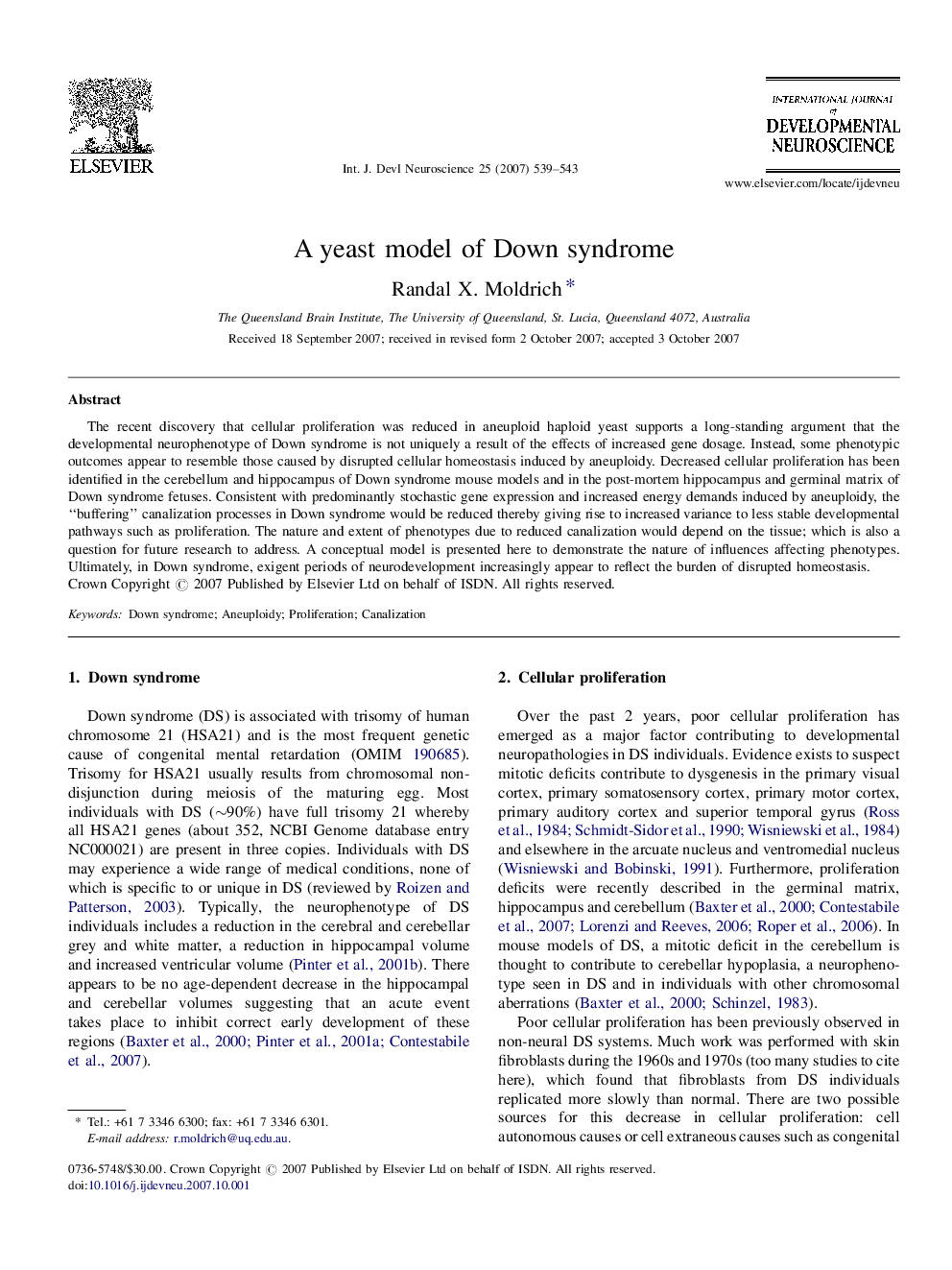 A yeast model of Down syndrome