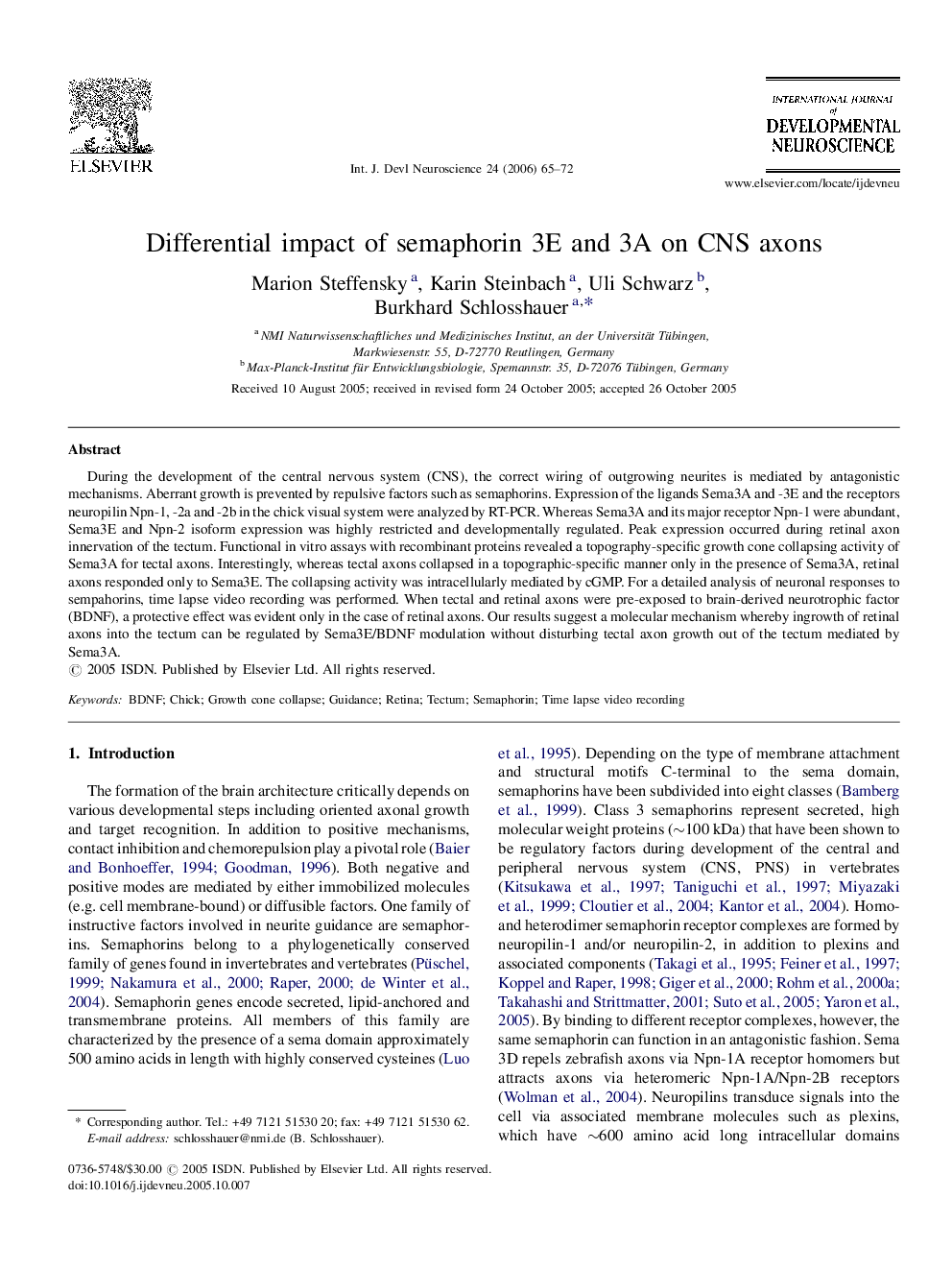 Differential impact of semaphorin 3E and 3A on CNS axons