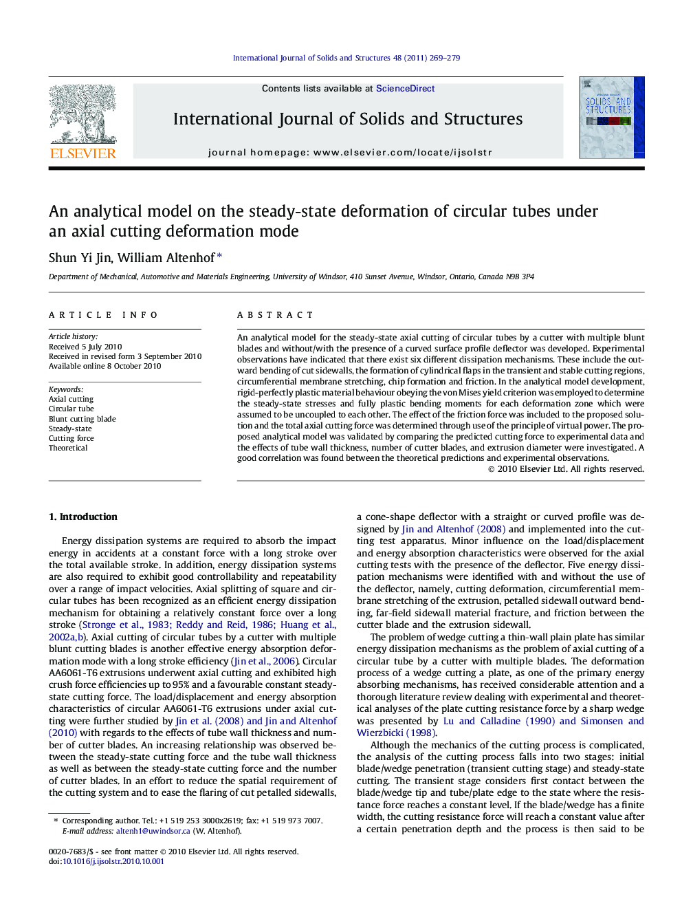 An analytical model on the steady-state deformation of circular tubes under an axial cutting deformation mode