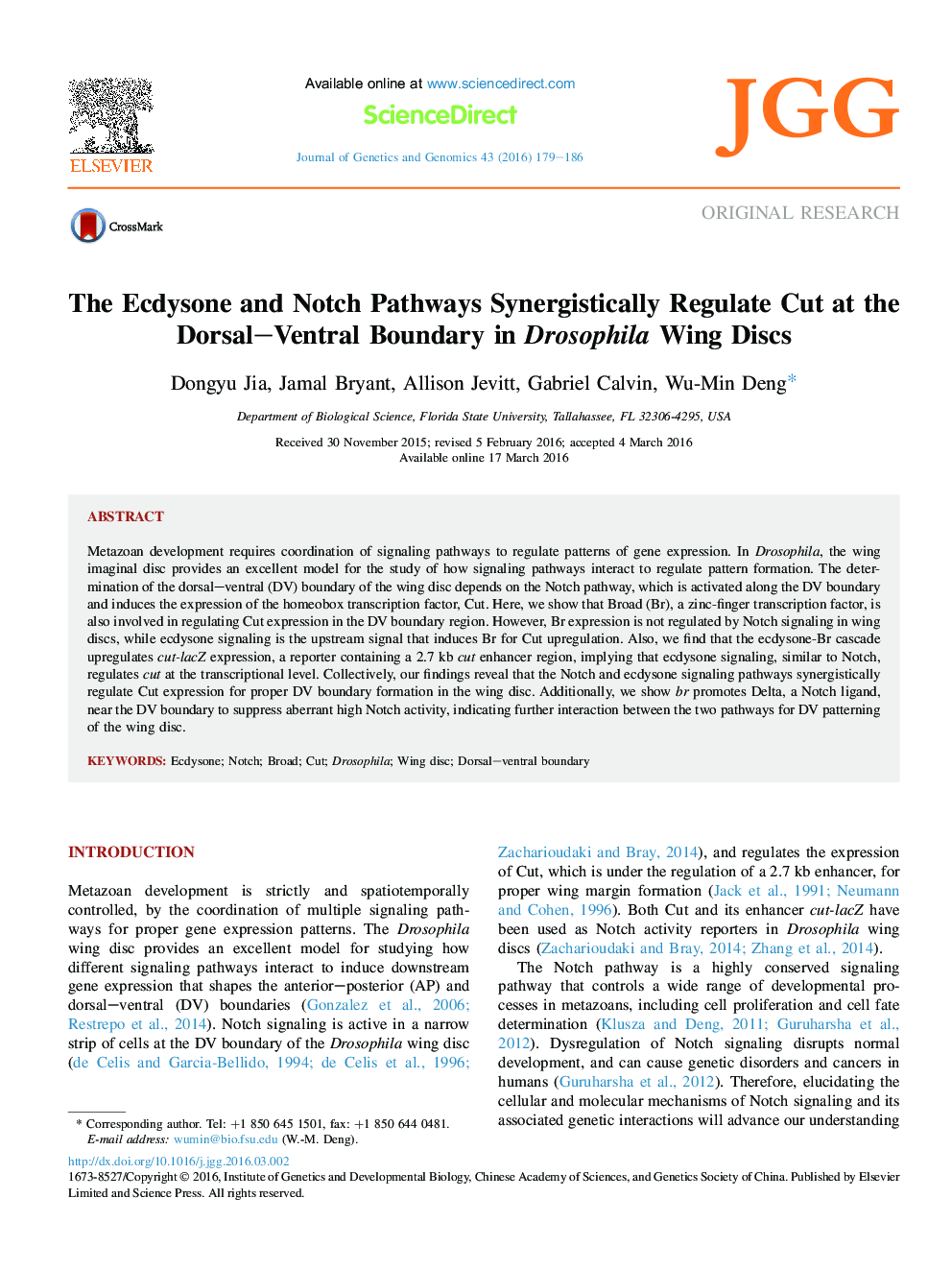 The Ecdysone and Notch Pathways Synergistically Regulate Cut at the Dorsal–Ventral Boundary in Drosophila Wing Discs