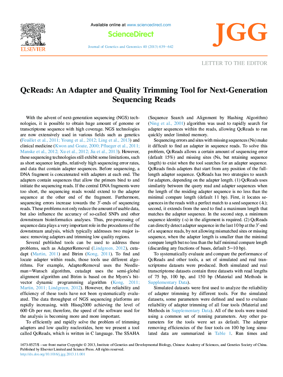 QcReads: An Adapter and Quality Trimming Tool for Next-Generation Sequencing Reads