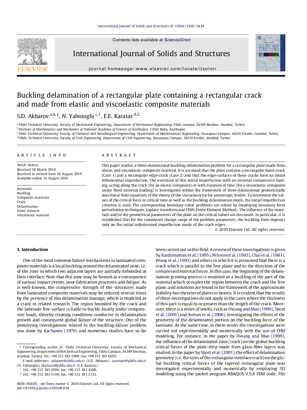 Buckling delamination of a rectangular plate containing a rectangular crack and made from elastic and viscoelastic composite materials