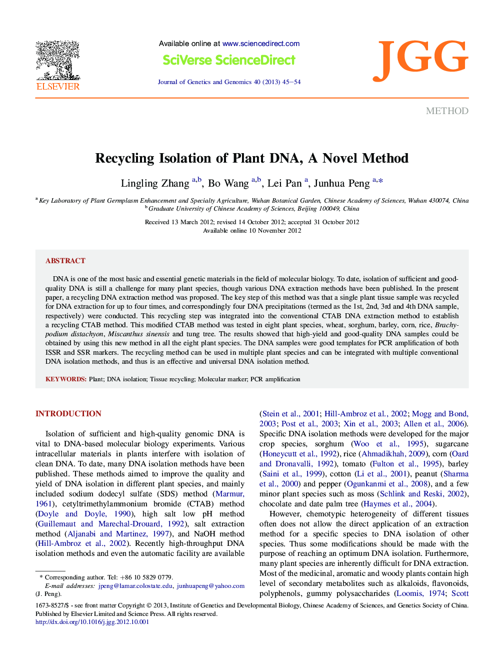 Recycling Isolation of Plant DNA, A Novel Method