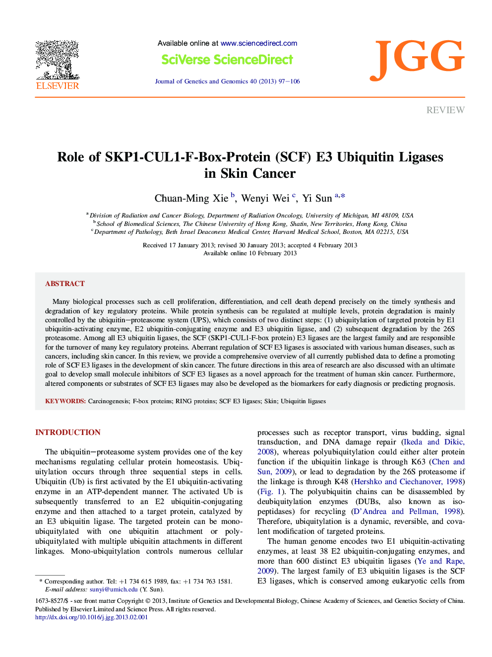 Role of SKP1-CUL1-F-Box-Protein (SCF) E3 Ubiquitin Ligases in Skin Cancer