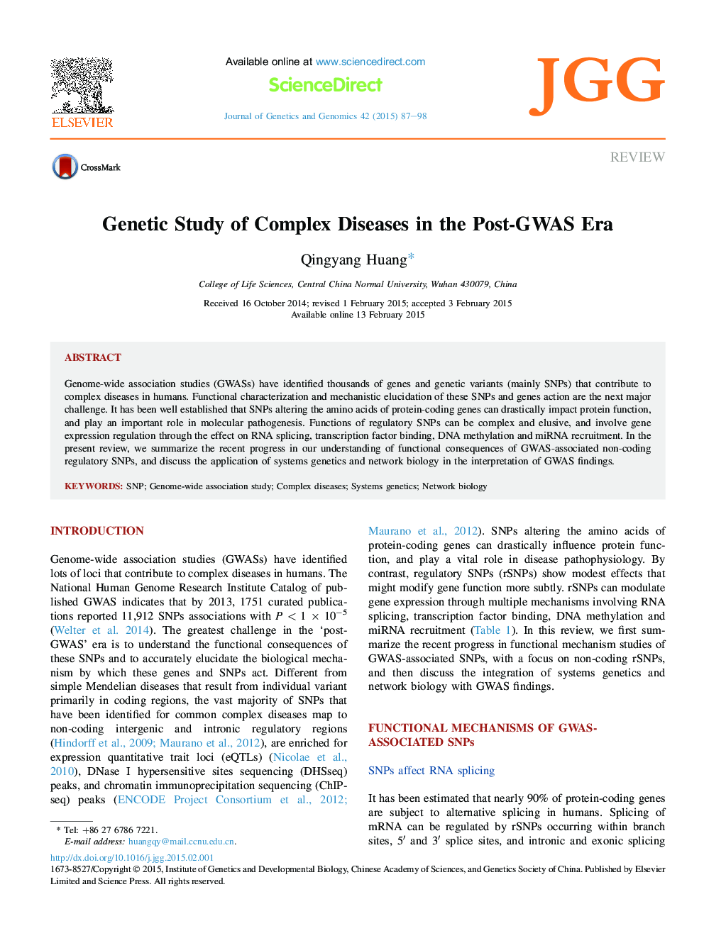 Genetic Study of Complex Diseases in the Post-GWAS Era