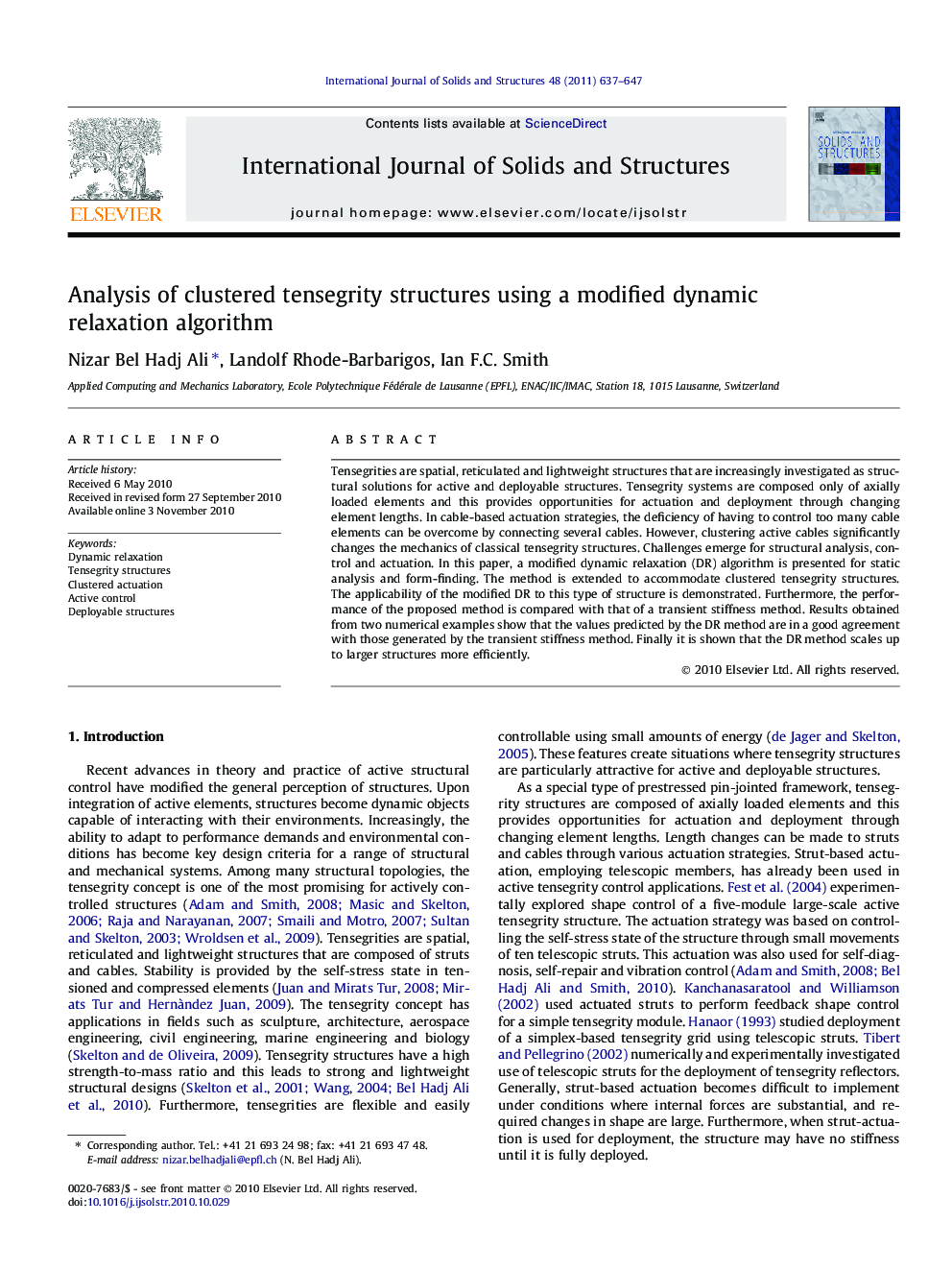 Analysis of clustered tensegrity structures using a modified dynamic relaxation algorithm