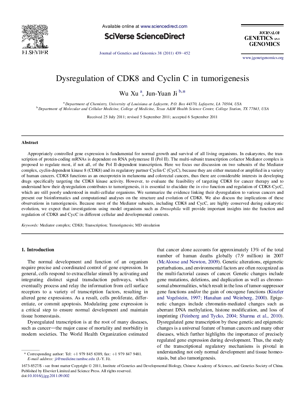 Dysregulation of CDK8 and Cyclin C in tumorigenesis