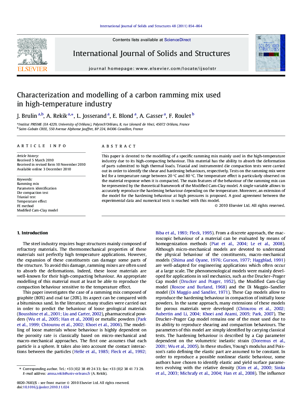 Characterization and modelling of a carbon ramming mix used in high-temperature industry