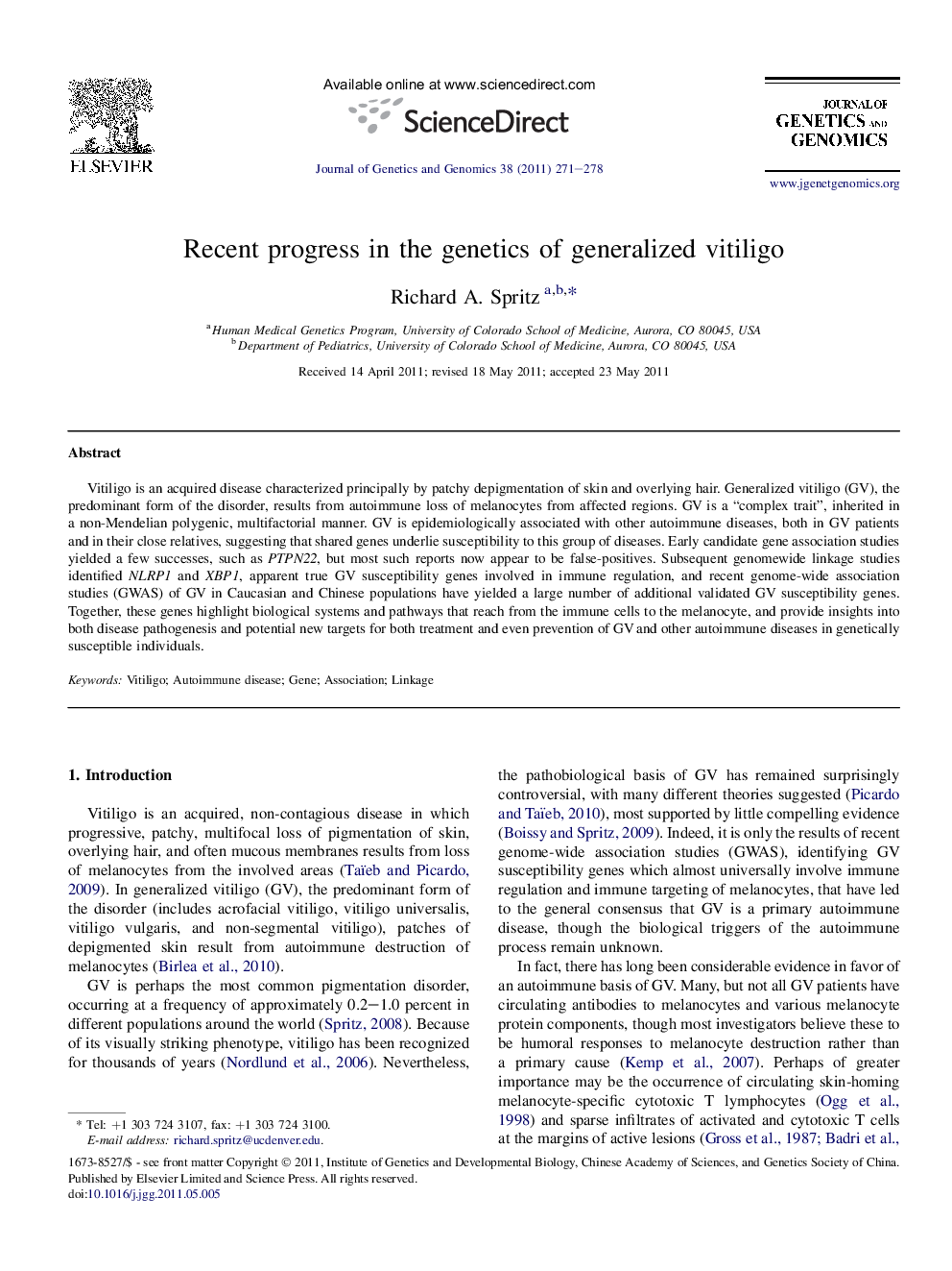 Recent progress in the genetics of generalized vitiligo