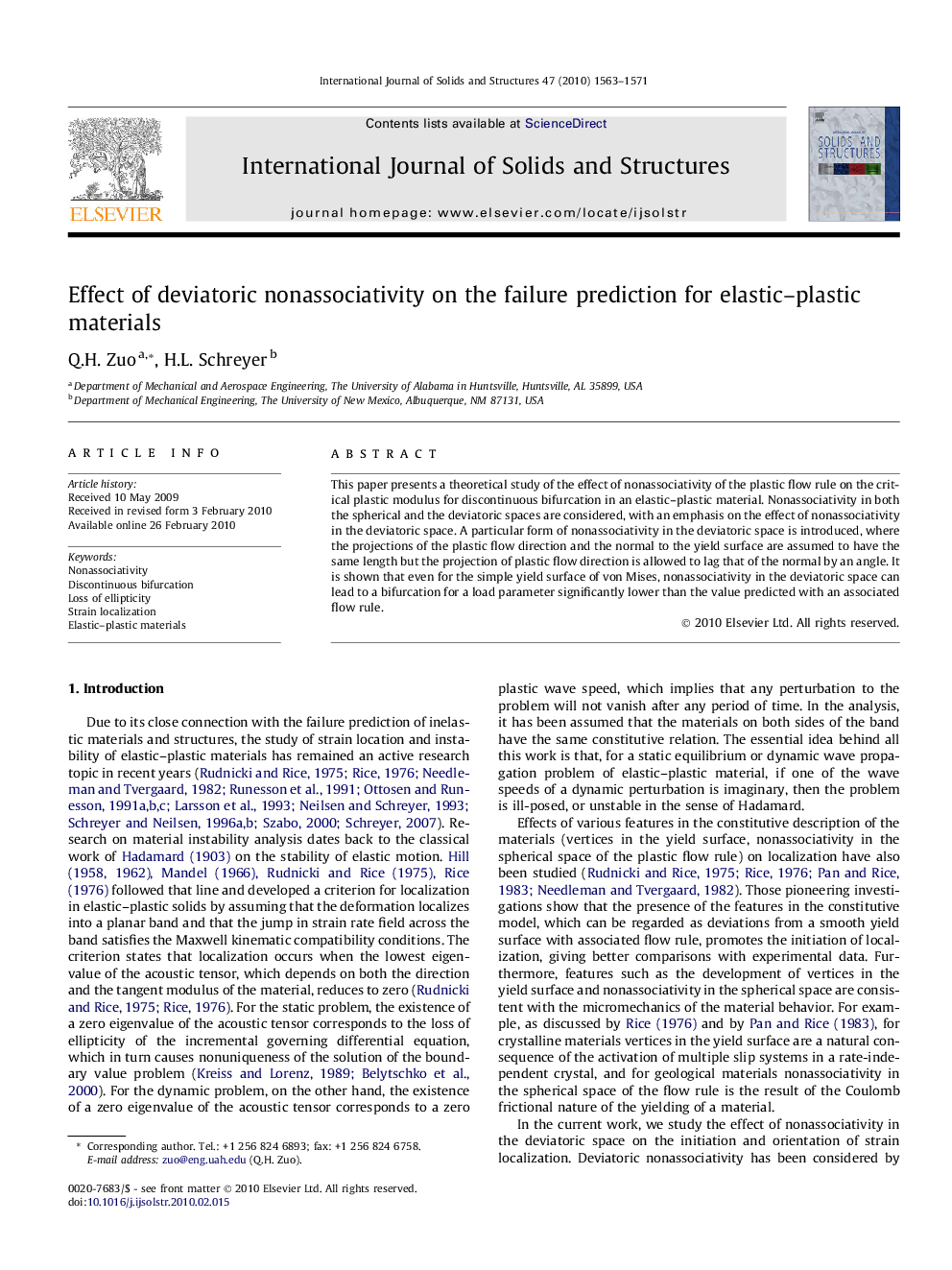 Effect of deviatoric nonassociativity on the failure prediction for elastic–plastic materials