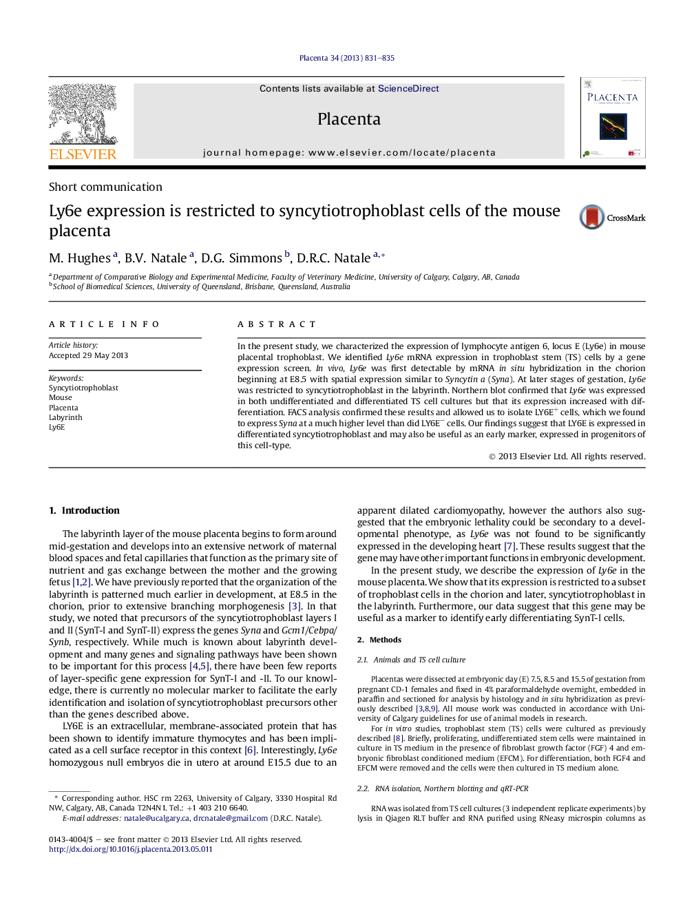 عکس صفحه اول مقاله: Ly6e expression is restricted to syncytiotrophoblast cells of the mouse placenta Ly6e expression is restricted to syncytiotrophoblast cells of the mouse placenta