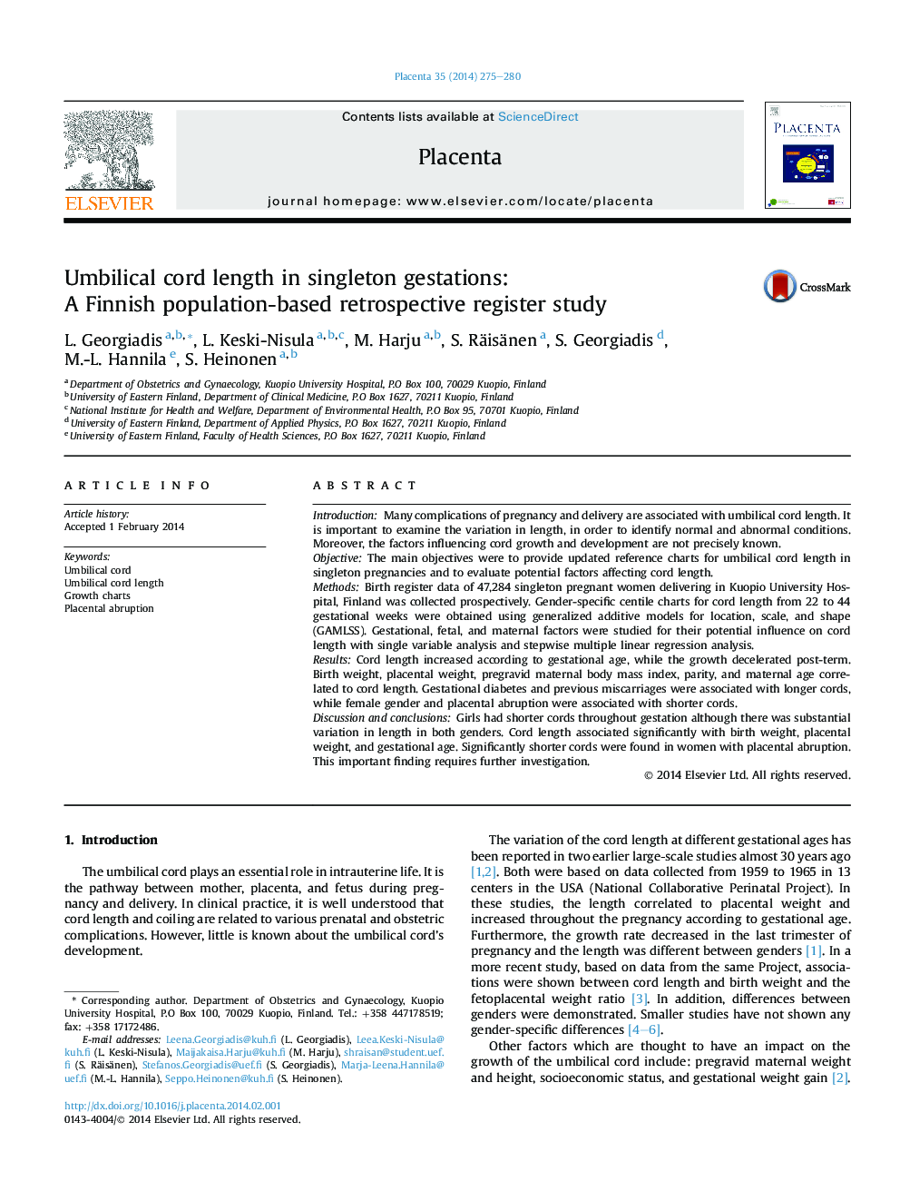 طول طناب نخاعی در بارداری تک تک: یک مطالعه ثبت نام پیشین در فنلاند مبتنی بر جمعیت فنلاند 