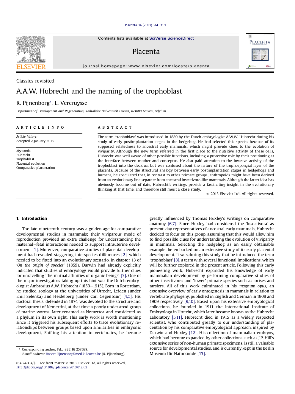 A.A.W. Hubrecht and the naming of the trophoblast