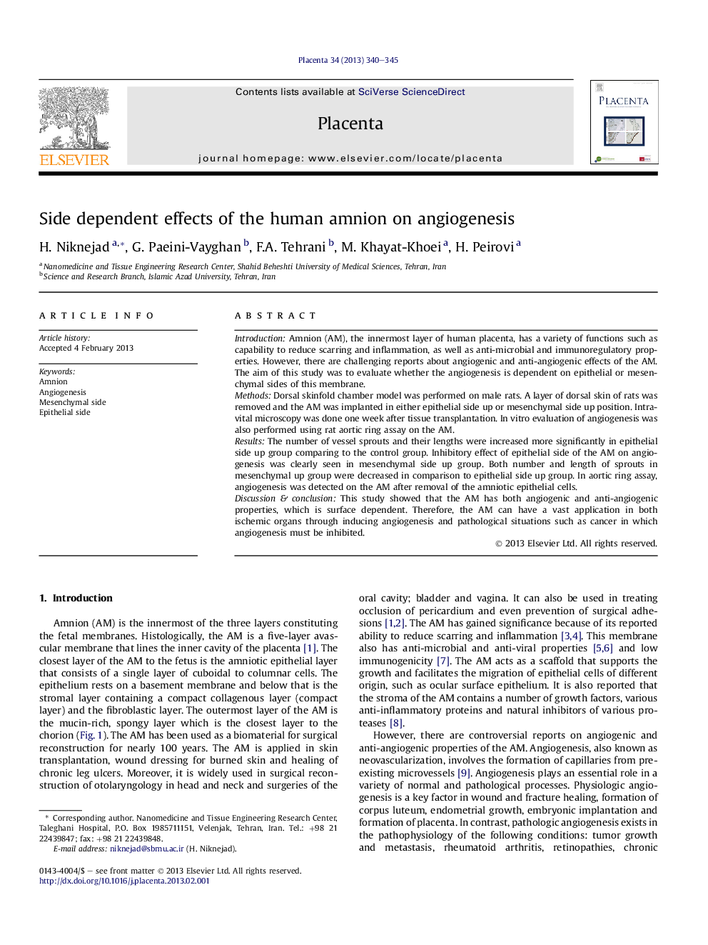 Side dependent effects of the human amnion on angiogenesis