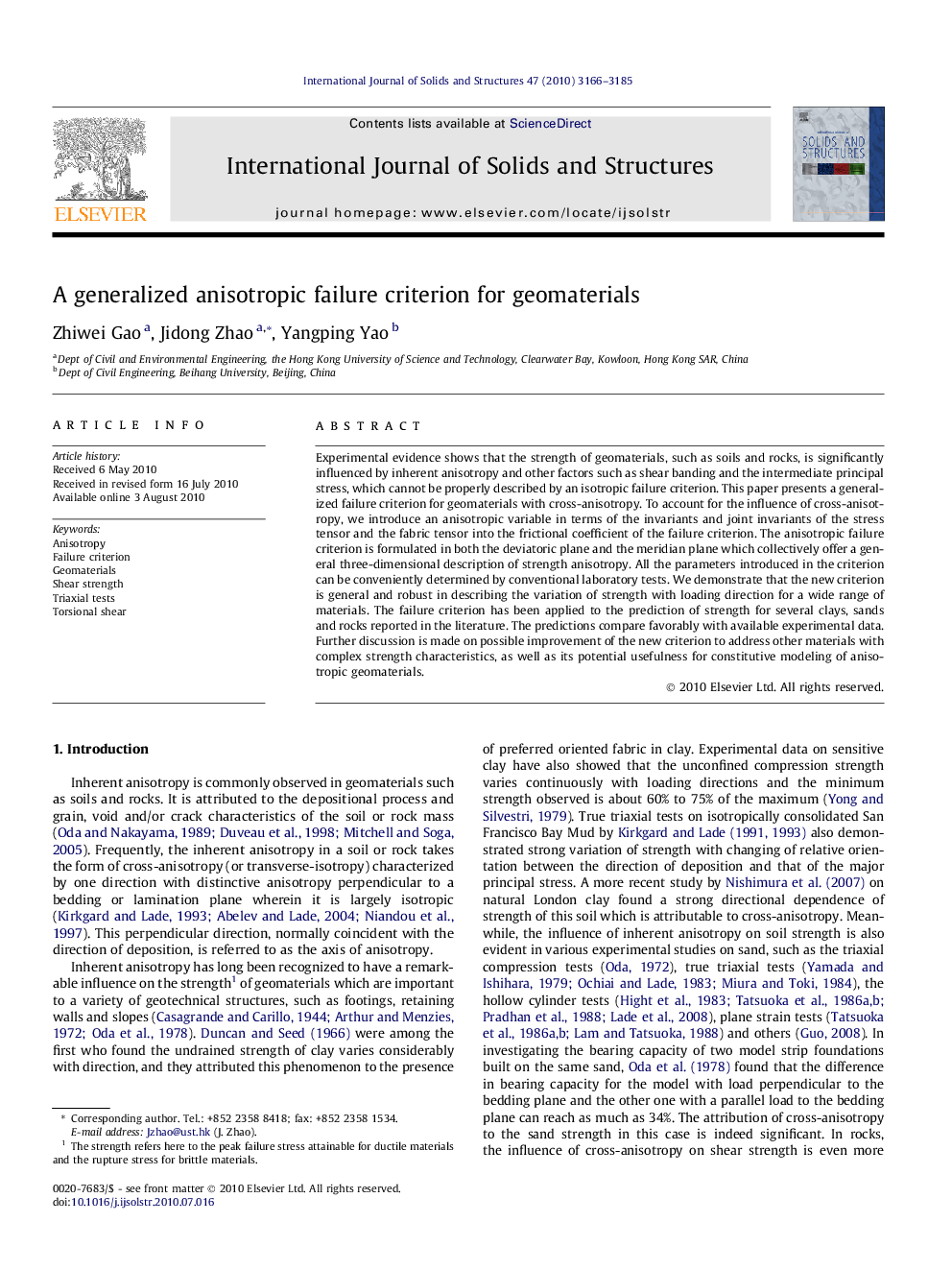 A generalized anisotropic failure criterion for geomaterials