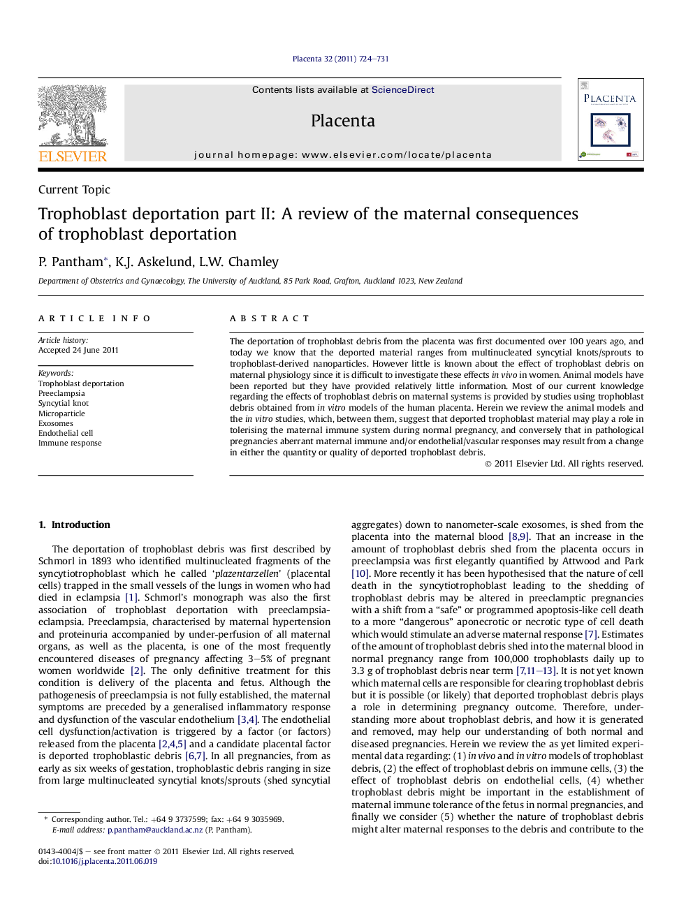 Trophoblast deportation part II: A review of the maternal consequences of trophoblast deportation